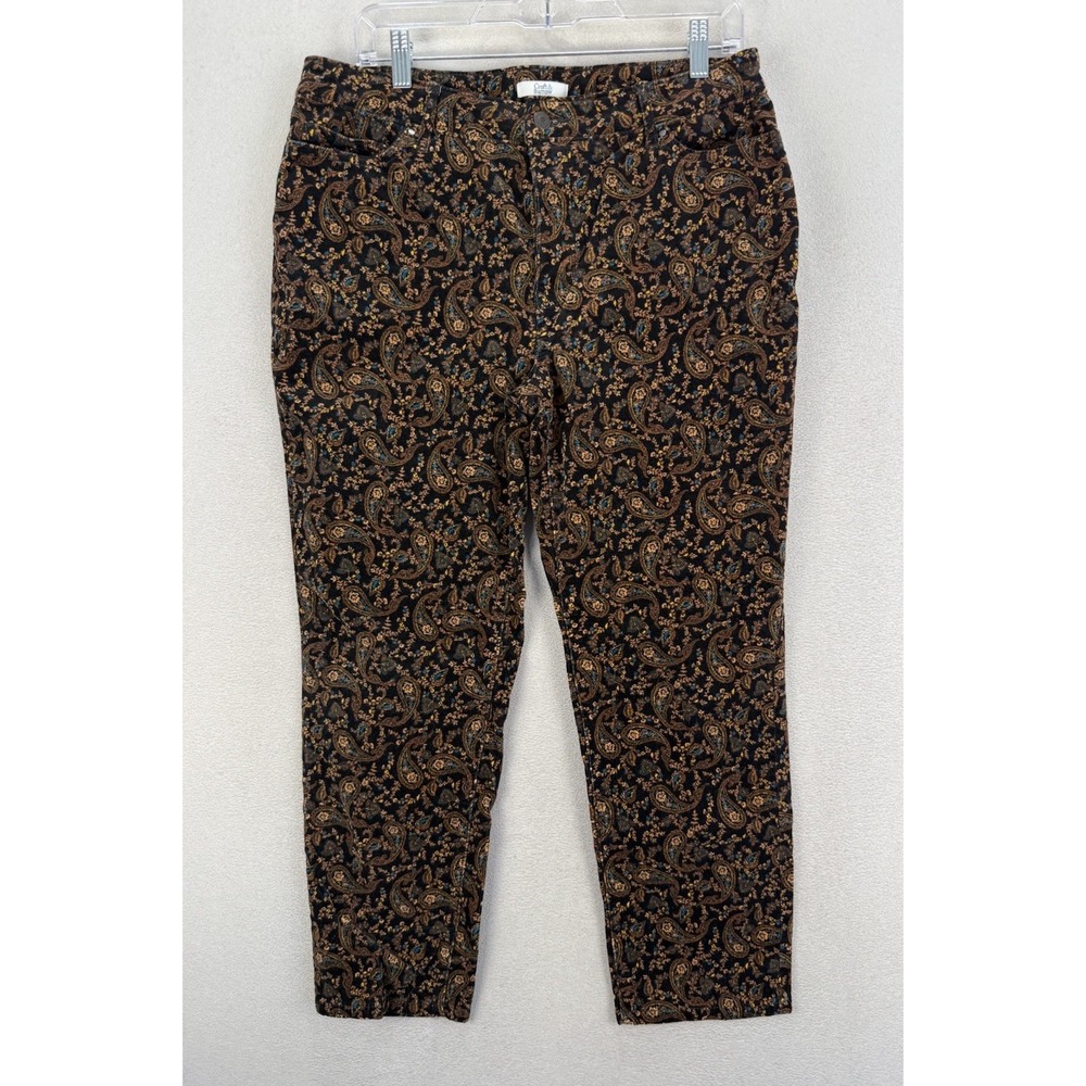 Croft‎ & Barrow Paisley Floral Corduroy Jeans Women's Petite 14 Stretch 5 Pocket